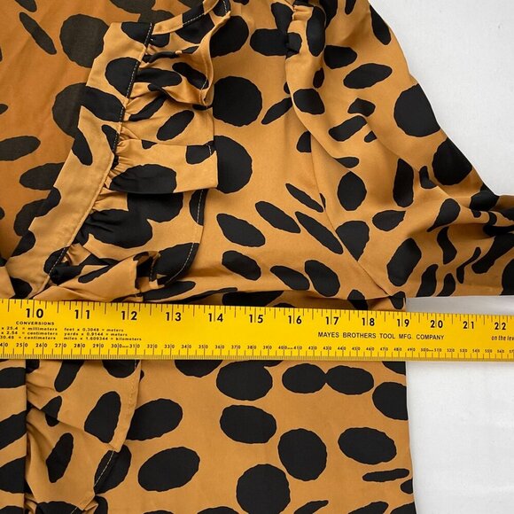 J. Crew Long Sleeve Ruffle Front Wavy Dots Popover Blouse Yellow & Black Women S - Picture 13 of 16